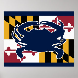 Poster da bandeira/caranguejo de Maryland - azul