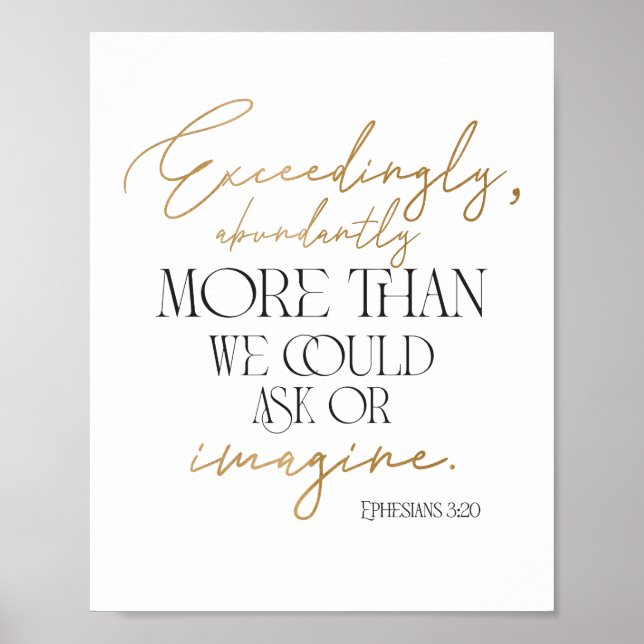 Poster da Bíblia Verso Efésios 3:20 Dourado e Pret (Frente)