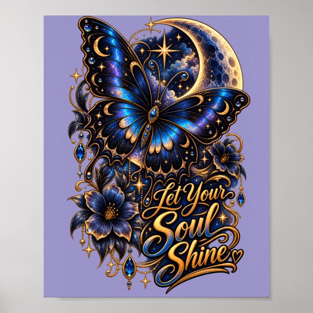 Poster da Borboleta Celestial "Deixe Sua Alma Bril (Frente)