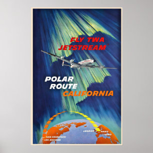Poster Da Califórnia à Europa Voar TWA Jetstream Polar