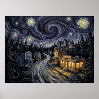 Poster Da Casa Colonial da Noite Estrelada da Cidade