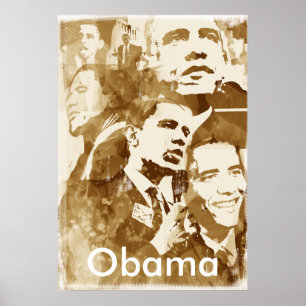 Poster da colagem 2 de Obama (cor do vintage) pelo