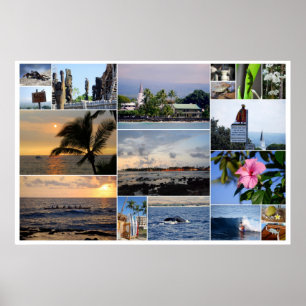 Poster da colagem 36 x 24 de Kailua Kona Havaí