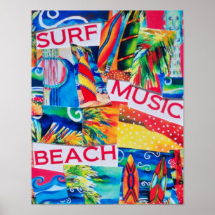 Poster da colagem da praia & do surf