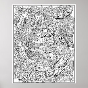 Poster da coloração do jardim da borboleta