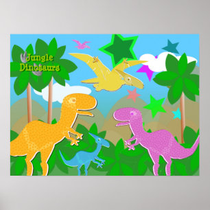 Poster da cor dos dinossauros da selva