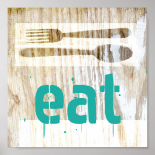 poster da cozinha comendo em texto azul