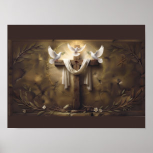 Poster da Cruz Cristã com Pombas Cruz de Jesus