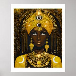 Pôster da Deusa Africana Dourada - Rainha Afrocent