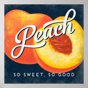 Poster da etiqueta da fruta do vintage do pêssego