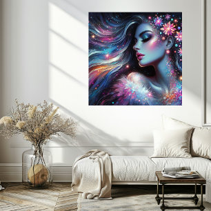 Poster da Face da Mulher Paz Interior com Cores Vi