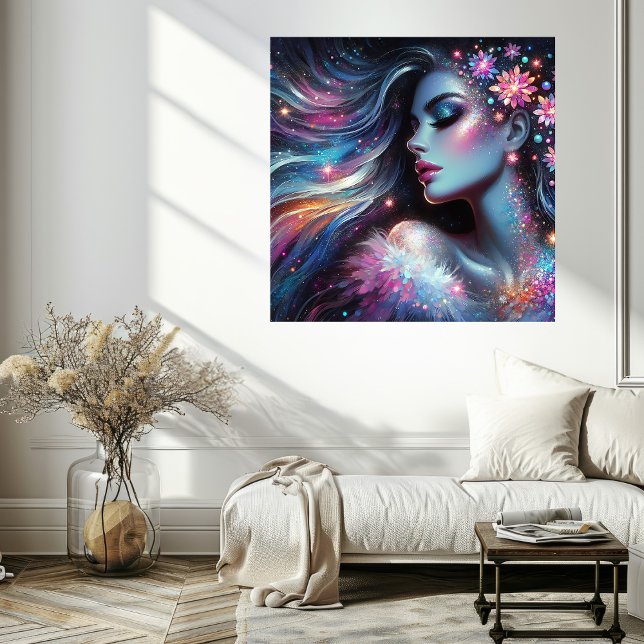Poster da Face da Mulher Paz Interior com Cores Vi (Inner Peace Woman Face Poster with Vibrant Colors Mockup 1)