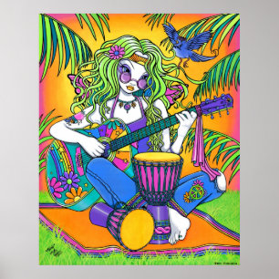 Poster da fada do Hippie da guitarra do arco-íris