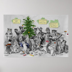 Poster da festa de Natal dos gatos de Louis Wain