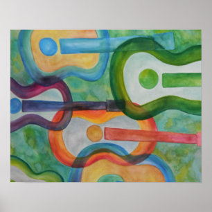 Poster da guitarra da aguarela