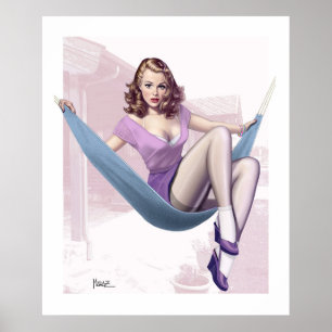 Poster da ilustração da menina Pin-Acima