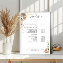 Poster da Lista de Preços do Salão de Boho