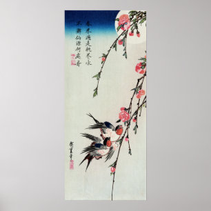 Poster da lua, das andorinhas e das flores do