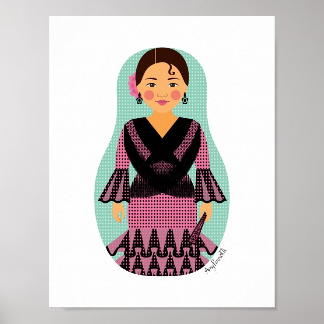 Poster da Matryoshka com Vestido Rosa Espanhol (Frente)