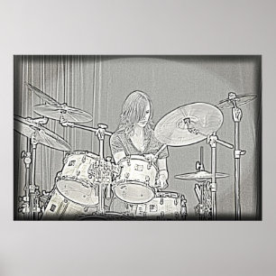 Poster da menina do cilindro ou do baterista