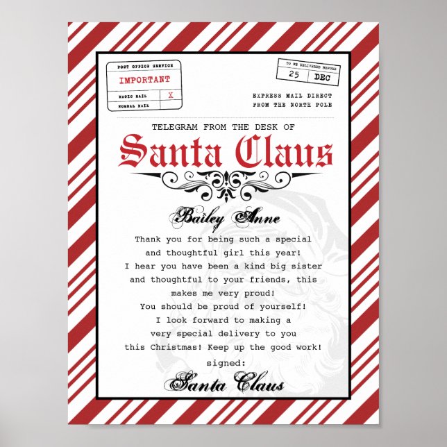 Poster Da mesa do Telegrama Santa Claus Papais noeis (Frente)