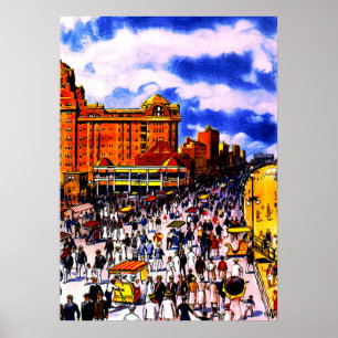 Poster da multidão do passeio à beira mar de