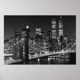 Poster da New York Night Bridge White Brooklyn