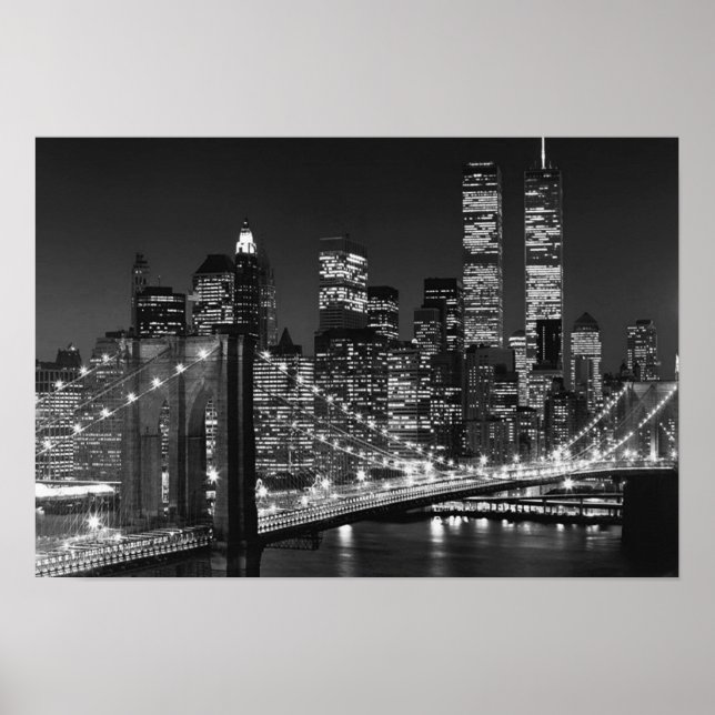 Poster da New York Night Bridge White Brooklyn (Frente)