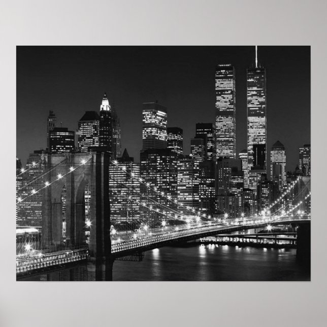 Poster da New York Night Bridge White Brooklyn (Frente)