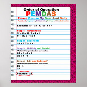 Poster da Ordem de Operações PEMDAS