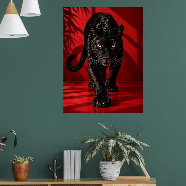 Pôster da Pantera Preta, Vermelho Dramático e Pret (Sala de Estar 1)