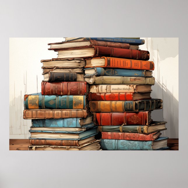 Poster da Pilha Colorida de Livros Antigos (Frente)