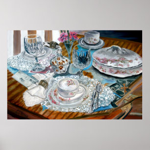 Pôster da pintura a óleo porcelana dos vasos do laço do