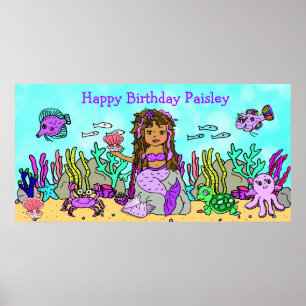 Poster da sereia do feliz aniversario de