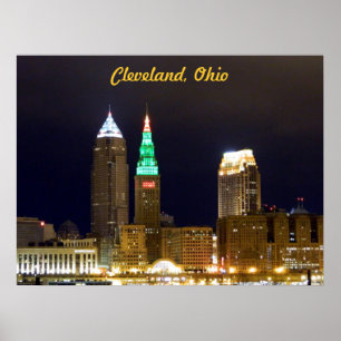 Poster da skyline de Cleveland (luzes do feriado)