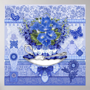 Poster da Taça de Porcelana Azul e Flores