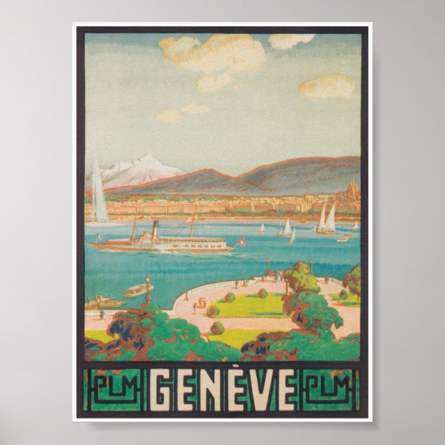 Poster da Viagens vintage da Suiça de Genebra (Frente)