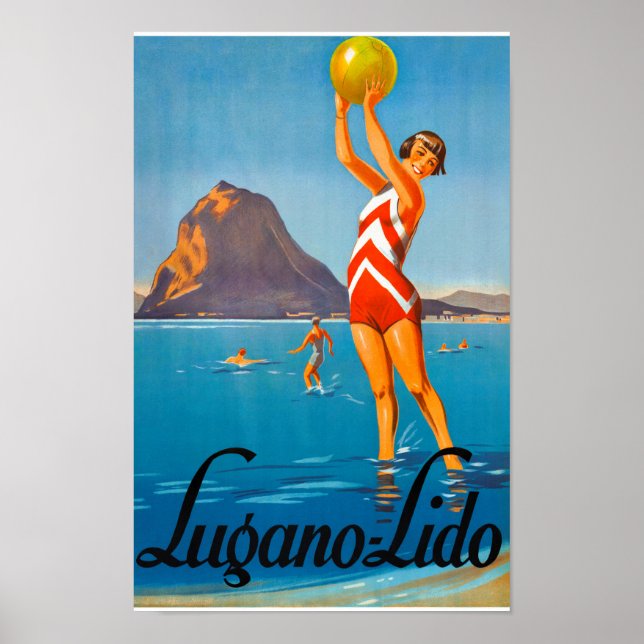 Poster da Viagens vintage de Lugano restaurada (Frente)
