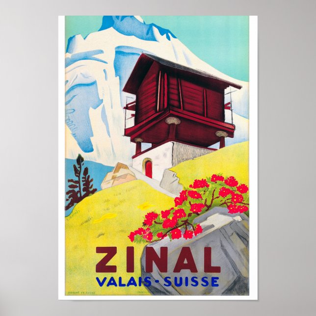 Poster da Viagens vintage zinal da suiça restaurad (Frente)