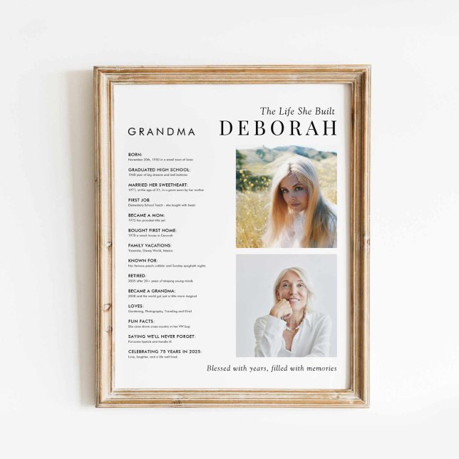 Poster da Vovó Fotografia da Viagem da Vida (Grandma Photo Poster - Mothers day gift)