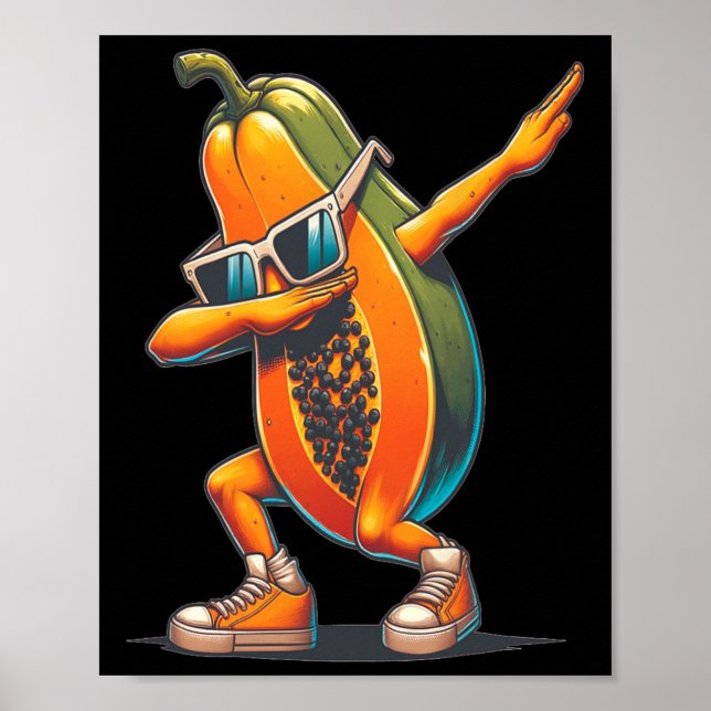 Poster Dab Papaya Dançando Fruta Papaya Dabbing com Sungl (Frente)