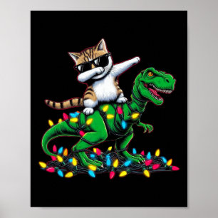 Poster Dabbing Aegean Cat Em Luzes Xmas Dinossauro T Rex 