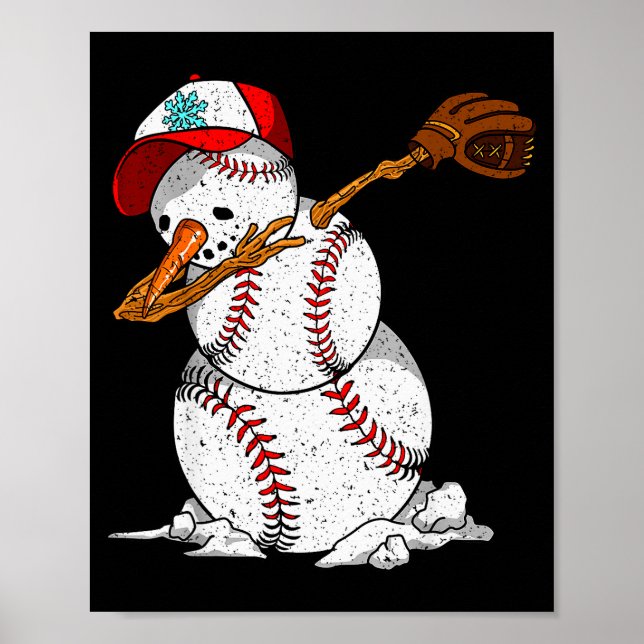 Poster Dabbing Baseball Snowman Snow Christmas Xmas Holid (Frente)
