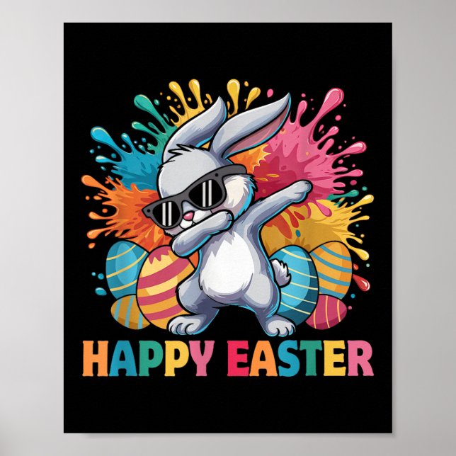 Poster Dabbing Bunny Com Pulmões Dia De Felz pascoa Para  (Frente)