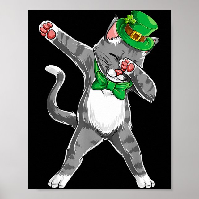 Poster Dabbing Cat St Patricks Day Boys Girls Leprechaun  (Frente)