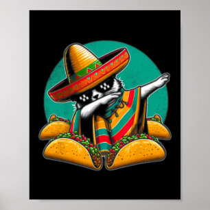 Poster Dabbing Cat Tacos Mexicanos Poncho Sombrero Cinco