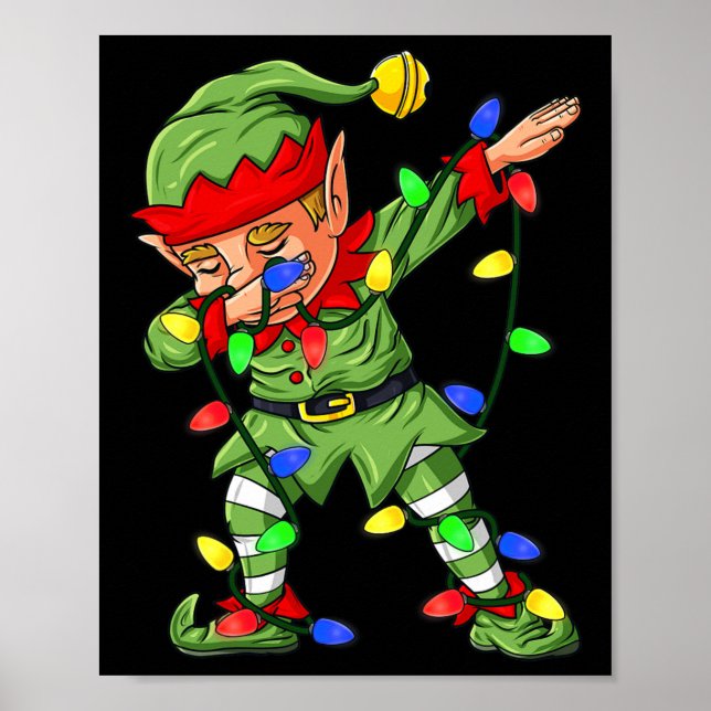 Poster Dabbing Elf Christmas Tree Lights Meninos Dab Xm (Frente)