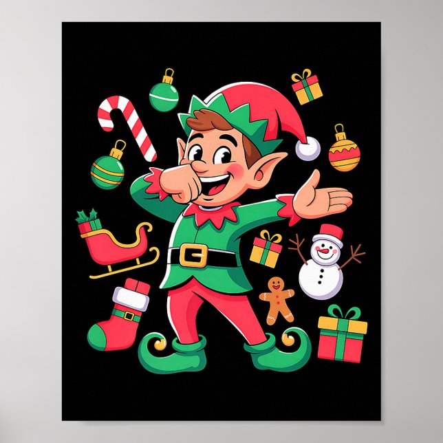 Poster Dabbing Elf Santa Sleigh Snowman Funny Dabbing Chr (Frente)