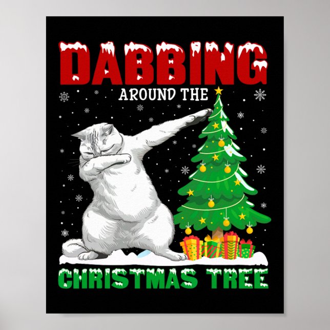 Poster Dabbing Em Torno Da Árvore De Natal Pérsica Cat Xm (Frente)