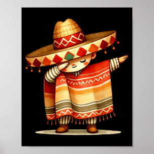 Poster Dabbing Engraçado Poncho Mexicano Sombrero Cinco D
